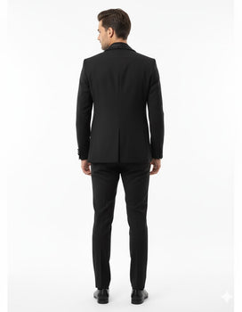 Mens Classic Black Designer Tuxedo Suit with Beaded Lapel – Elegant Formal and Party Wear Jacket and Pants - Image 6