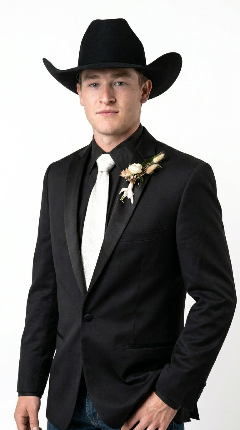 Men’s Black Tuxedo Western Blazer – Cowboy Style Formal Sport Coat Jacket for Dinner Jacket