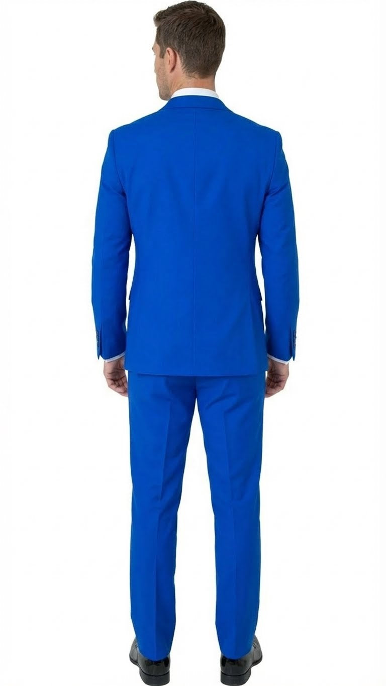 Men’s Bright Royal Blue and White lapel  Embellished Tuxedo Suit –  3-Piece Formal Wedding, Prom, and Gala Outfit