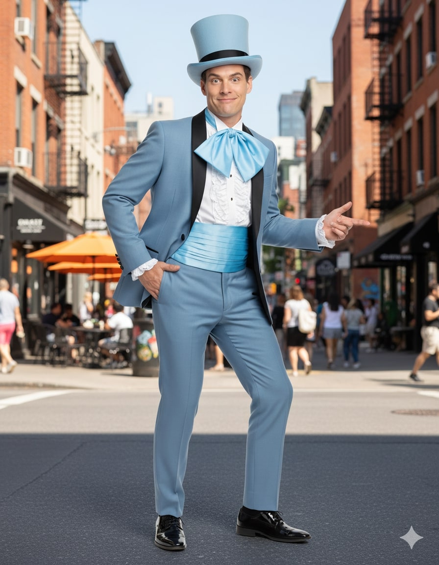 Dumb and Dumber Light Blue Tuxedo Costume for Men with Matching Top Hat – Classic 90s Party and Halloween Suit - Image 2