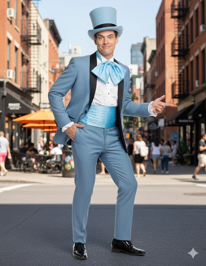 Dumb and Dumber Light Blue Tuxedo Costume for Men with Matching Top Hat – Classic 90s Party and Halloween Suit - Image 2