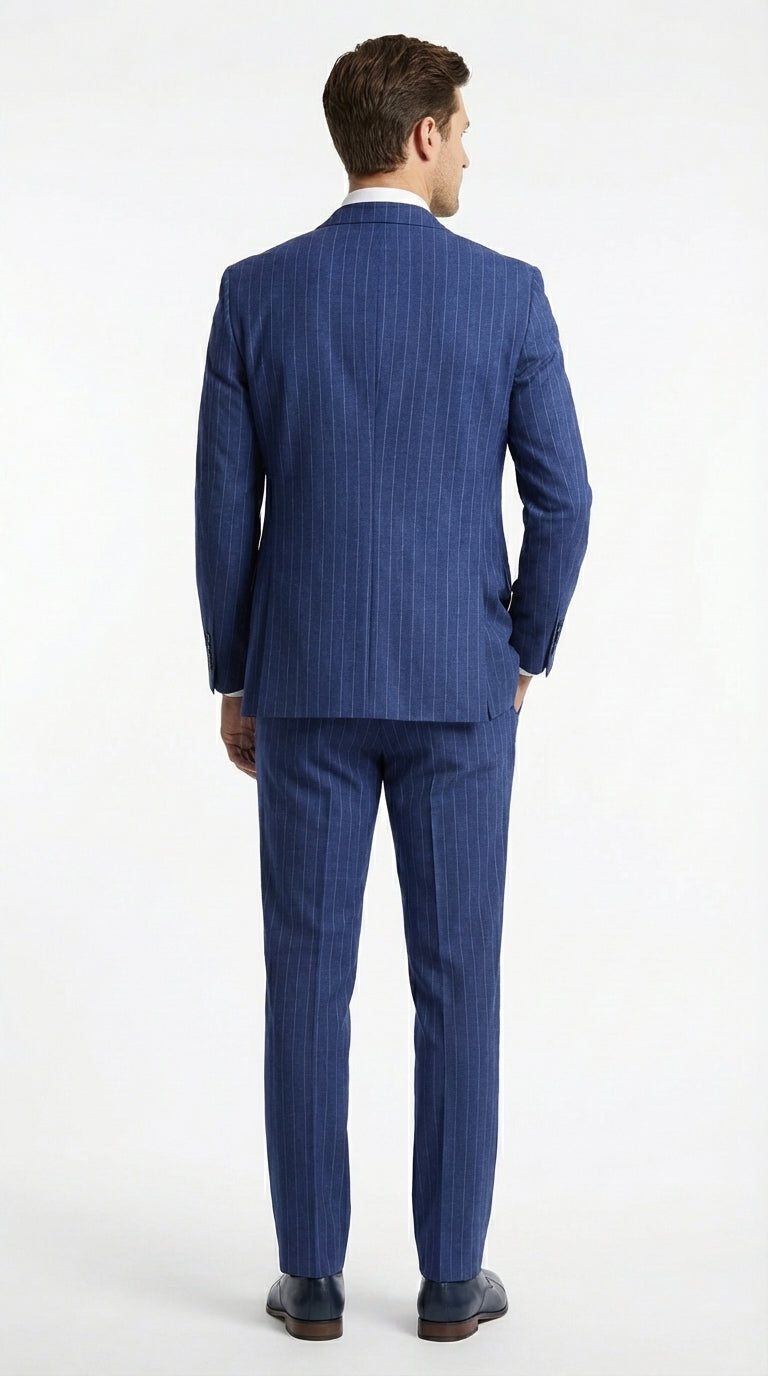Men’s Cobalt Blue 3 Piece Suit – Indigo Light Blue Pinstripe Formal Suit with Vest for Wedding, Business Two buttons Modern Fit
