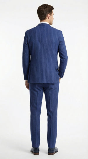 Men’s Cobalt Blue 3 Piece Suit – Indigo Light Blue Pinstripe Formal Suit with Vest for Wedding, Business Modern Fit Two buttons