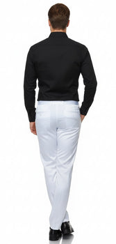 Mens White Satin Slim Fit Dress Pants – Shiny Formal Party and Wedding Trousers