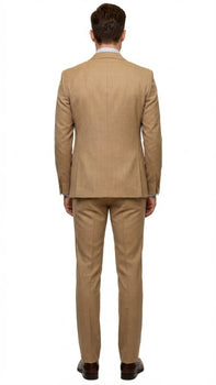 Men's Tan Three-Piece Suit with Vest – Classic Tailored Fit  in camel khaki Bronze color By Rossiman - Image 2