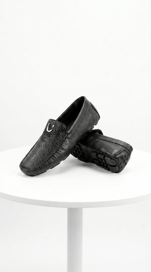 Men'S Black Vestigium Genuine Sharkskin Stylish Dress Loafer Full Leather Lining