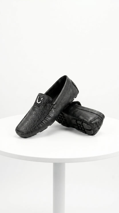 Men'S Black Vestigium Genuine Sharkskin Stylish Dress Loafer Full Leather Lining