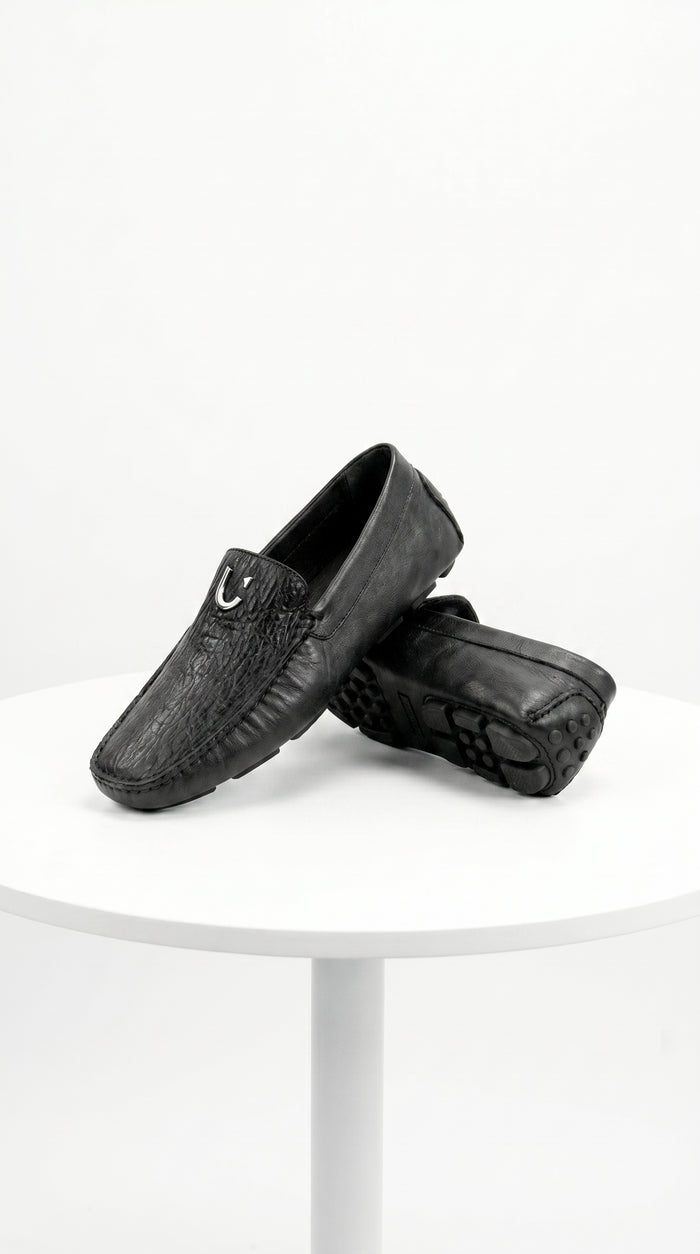 Men'S Black Vestigium Genuine Sharkskin Stylish Dress Loafer Full Leather Lining