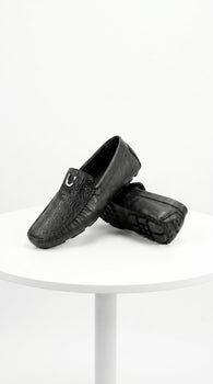 Men'S Black Vestigium Genuine Sharkskin Stylish Dress Loafer Full Leather Lining