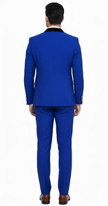 Mens Royal Blue Double-Breasted Tuxedo Suit – Modern Slim Fit Formal Wedding and Prom Outfit with Black Satin Lapel