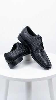 Men’s Los Altos Black Gator Belly Dress Shoes with Lace Up Front, Exotic Style Formal Shoes