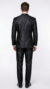 Men’s Black Two Tone Vested Wool Suit with 2 Button Jacket and Black Lapel, Italian Tuxedo Style