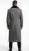 Men's Grey Herringbone Tweed Long Overcoat with Black Faux Fur Collar, Classic Winter Topcoat