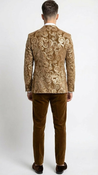 Men’s Brown Tuxedo dinner Jacket Blazer – Jacket for Formal Paisley Pattern Coffee Mocca Color + Bowtie