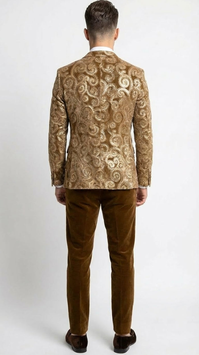 Men’s Brown Tuxedo dinner Jacket Blazer – Jacket for Formal Paisley Pattern Coffee Mocca Color + Bowtie