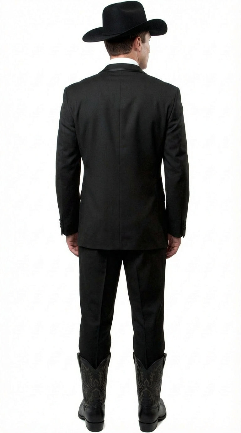 Black Western Tuxedo for Men | Classic Three Piece Formal Wedding Peak Lapel with Trim Collar Cowboy Suit - Image 2