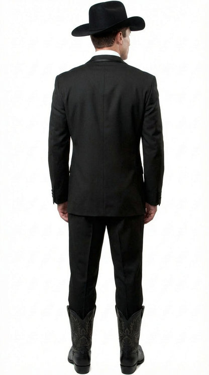 Black Western Tuxedo for Men | Classic Three Piece Formal Wedding Peak Lapel with Trim Collar Cowboy Suit - Image 2