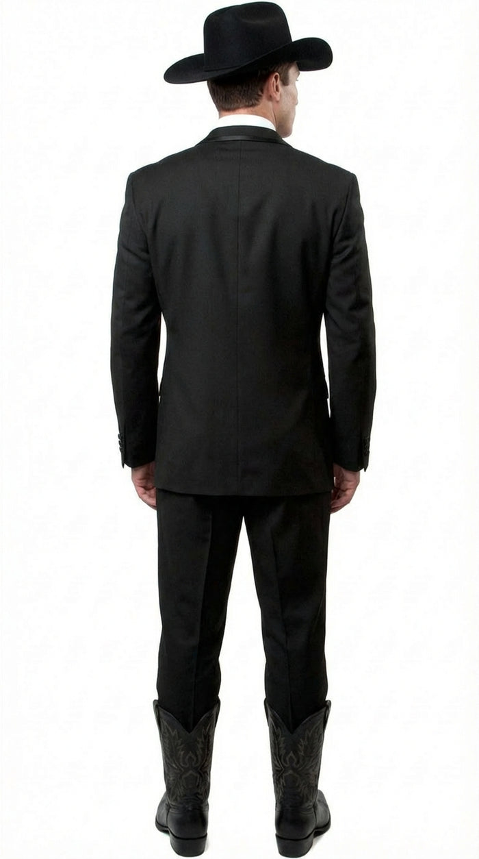Black Western Tuxedo for Men | Classic Three Piece Formal Wedding Peak Lapel with Trim Collar Cowboy Suit - Image 2
