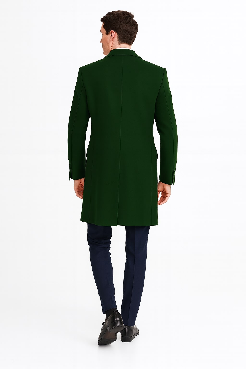 Mens Dark Green Wool Overcoat – Classic Long Coat for Formal and Casual Style - Image 2