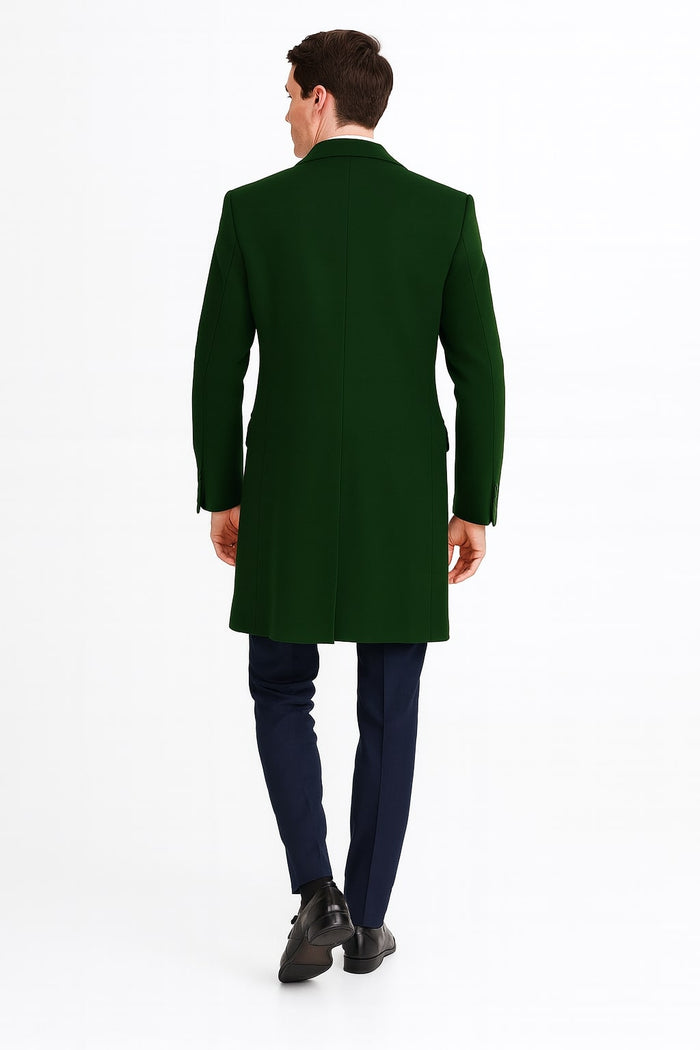 Mens Dark Green Wool Overcoat – Classic Long Coat for Formal and Casual Style - Image 2