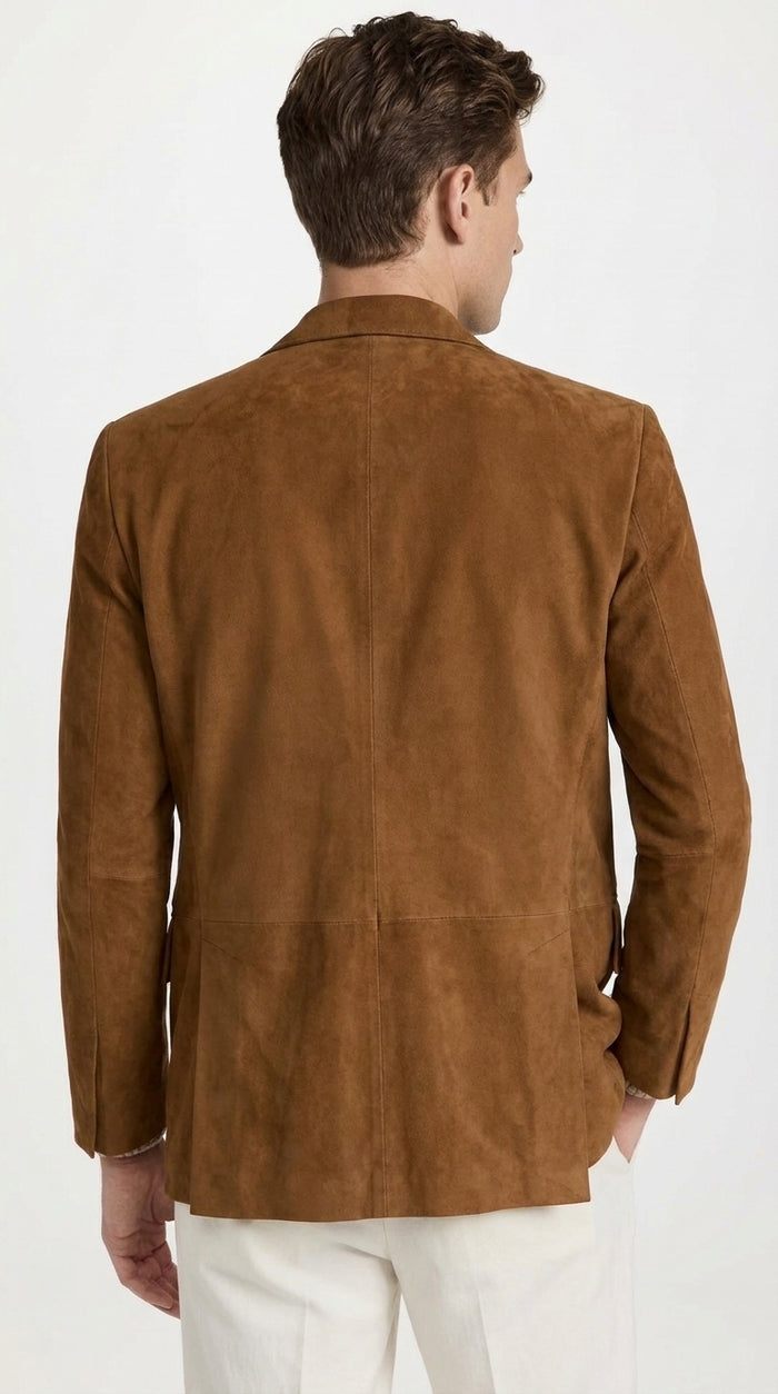 Men’s Camel Brown Suede Leather Blazer – Classic Two Button Suede Sport Coat