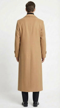 Men’s Full-Length Camel Overcoat – Classic Long Microfiber-Blend Coat for Winter and Formal Wear Maxi Duster Coat