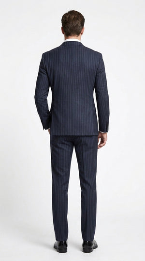 Men’s Patrick Bateman Inspired Navy Pinstripe Suit – American Psycho 1980s Business Style 2 Piece Suit