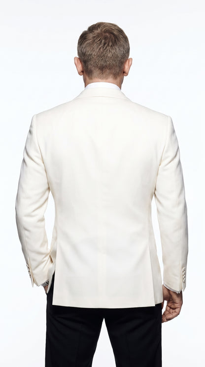 Men’s James Bond Style Ivory Dinner Jacket, White Tuxedo Blazer for Wedding, Prom and Black Tie Events