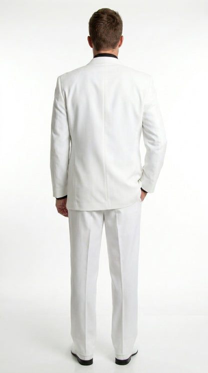 Men’s All White Classic 3 Piece Suit with High Vest, 3 Button Jacket and Pleated Pants