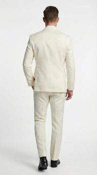 Men’s Ivory Paisley Shiny Suit – Flroal Formal Wedding and Prom Suit for Party, in Cream Off White
