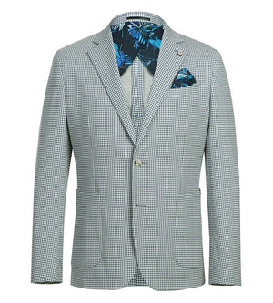 Half Canvas Slim Fit Blazer in Sage Blue Check - Image 2