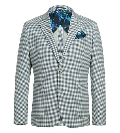 Half Canvas Slim Fit Blazer in Sage Blue Check - Image 2
