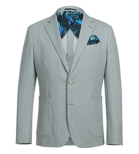 Half Canvas Slim Fit Blazer in Sage Blue Check