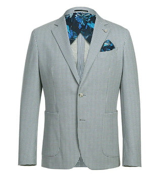 Half Canvas Slim Fit Blazer in Sage Blue Check - Image 2