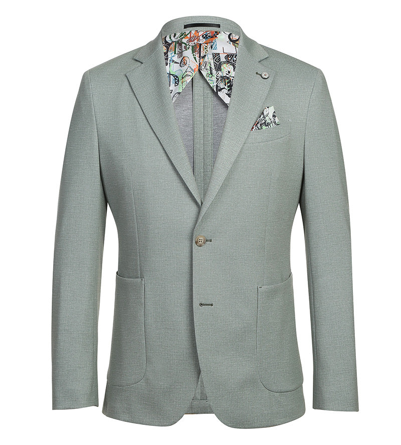 Half Canvas Slim Fit Blazer in Light Sage Gray - Image 2