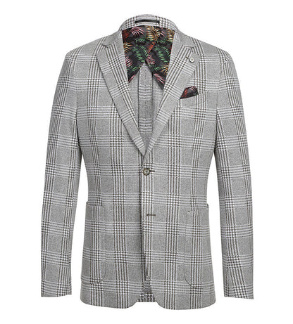 Half Canvas Slim Fit Blazer in Plaid Gray - Image 2