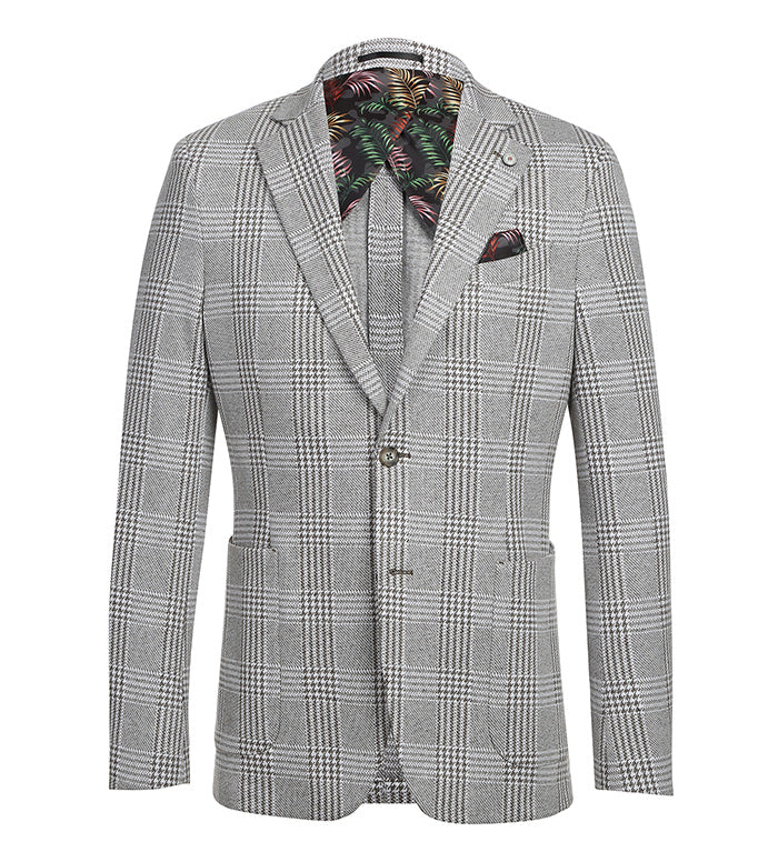 Half Canvas Slim Fit Blazer in Plaid Gray - Image 2