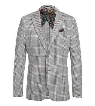 Half Canvas Slim Fit Blazer in Plaid Gray - Image 2