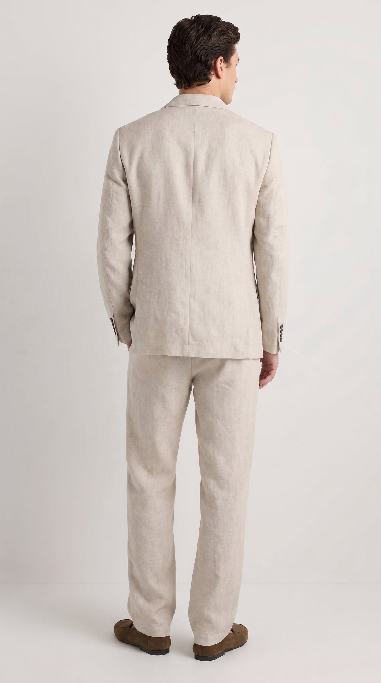 Men’s Informal Summer Suit, Light Beige Casual Linen Style Blazer and Pants Set
