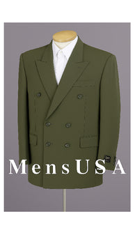 2pc MEN'S SHARP Double Breasted DRESS Olive Green Blazer / Sportcoat Jacket
