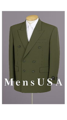 2pc MEN'S SHARP Double Breasted DRESS Olive Green Blazer / Sportcoat Jacket