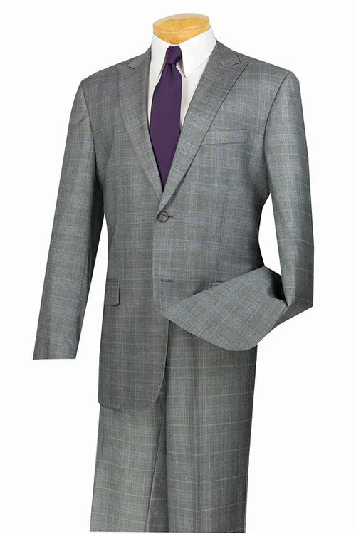 Pompey Collection - Men's Glen Plaid Dress Suit 2 Piece Regular Fit in Gray  Modern Fit