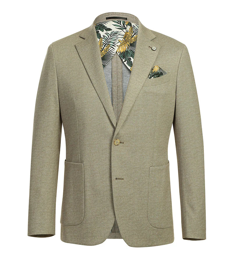 Half Canvas Slim Fit Blazer in Khaki - Image 2
