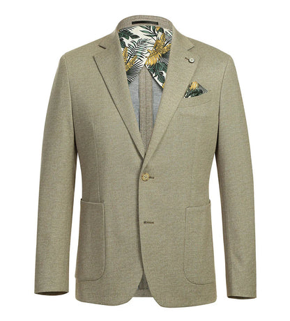 Half Canvas Slim Fit Blazer in Khaki - Image 2