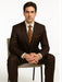 2TR Classic Fit - Executive Cut Poly-rayon Executive Pure Solid Brown Suit Notch Collar Pleated Pants