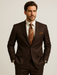 2TR Classic Fit - Executive Cut Poly-rayon Executive Pure Solid Brown Suit Notch Collar Pleated Pants