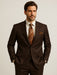 2TR Classic Fit - Executive Cut Poly-rayon Executive Pure Solid Brown Suit Notch Collar Pleated Pants
