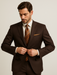 2TR Classic Fit - Executive Cut Poly-rayon Executive Pure Solid Brown Suit Notch Collar Pleated Pants