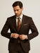 2TR Classic Fit - Executive Cut Poly-rayon Executive Pure Solid Brown Suit Notch Collar Pleated Pants