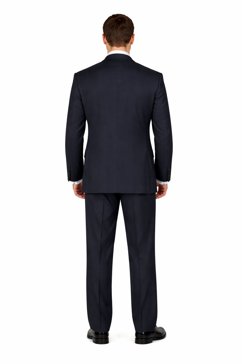2TR Classic Fit - Executive Cut Poly-rayon Executive Pure Solid Dark Navy Suit Notch Collar Pleated Pants - Image 2
